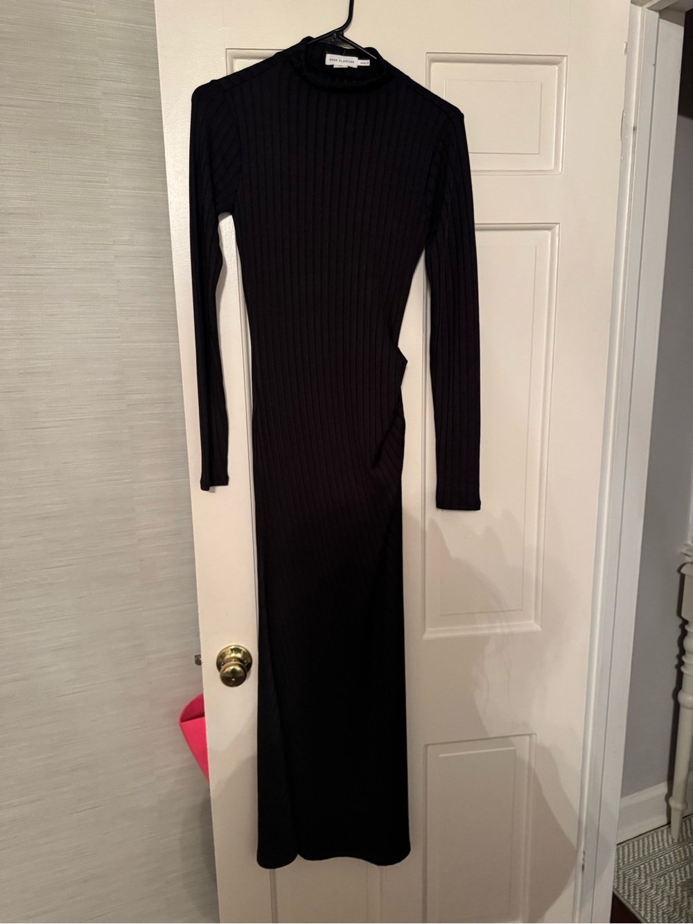 Good American Black Ribbed Long-Sleeve Maxi Dress